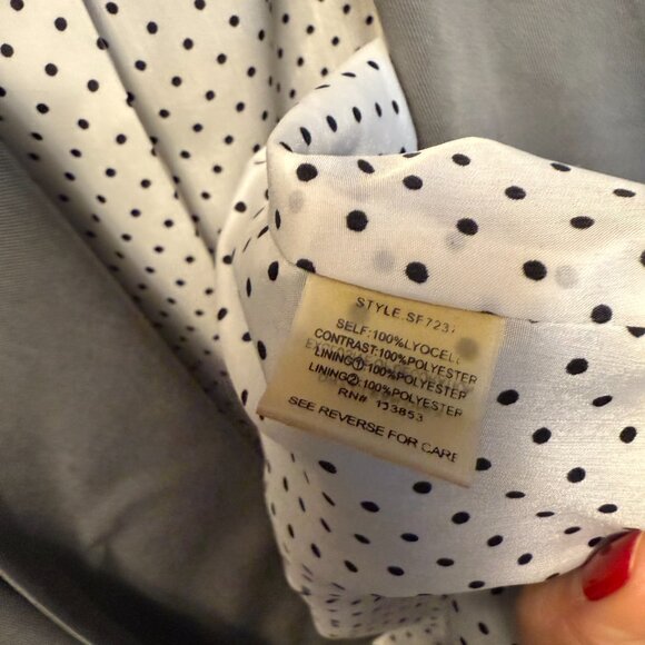 41 Hawthorn Gray Open Front Blazer Roll Tab Sleeves Polka Dot Lining Women’s Lar - Picture 7 of 10